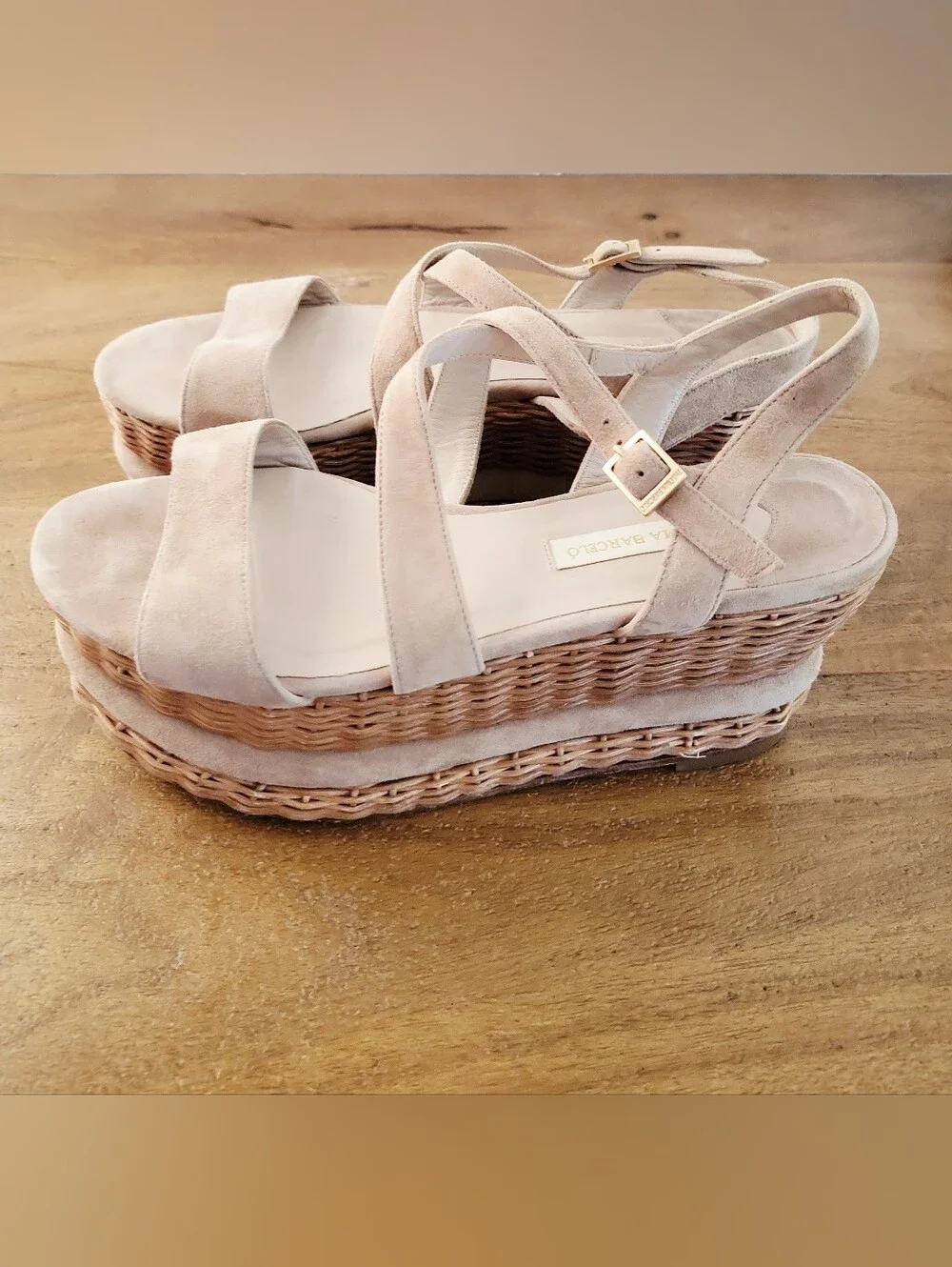 Paloma Barcelo Wicker & Suede Platform Sandals Size 40 / US 9-9.5